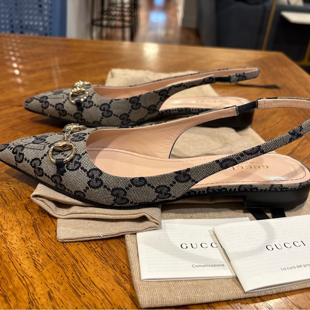 Gucci Women's GG Canvas Navy Slingback Flats - Picture 6 of 13